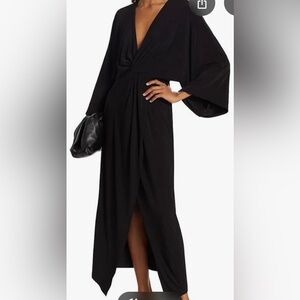 Ramy Brook Samra black maxi dress deep v bat wing sleeves size XL NWT